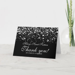 Tarjeta De Agradecimiento Gracias plata atractiva de medianoche del dulce 16