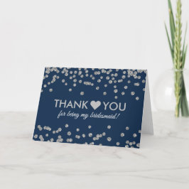Tarjeta De Agradecimiento Gracias Plata Confeti Brillo Falso Azul Marino