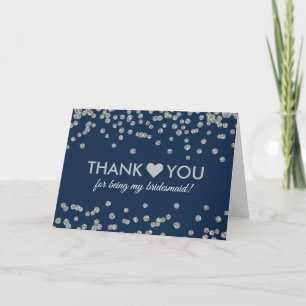Tarjeta De Agradecimiento Gracias Plata Confeti Brillo Falso Azul Marino