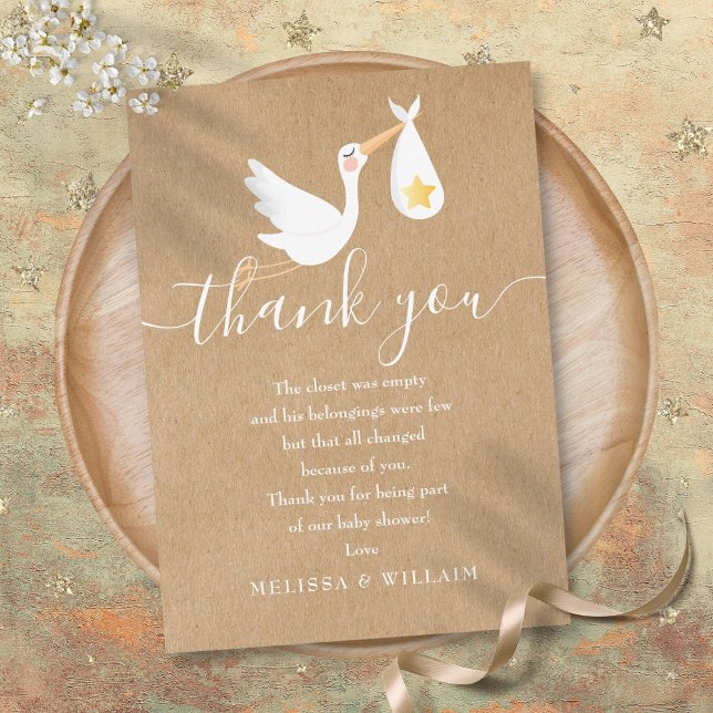 Tarjeta De Agradecimiento Gracias Poem Baby Boy Shower Stork Rustic (Thank You Poem Baby Boy Shower Stork Rustic)