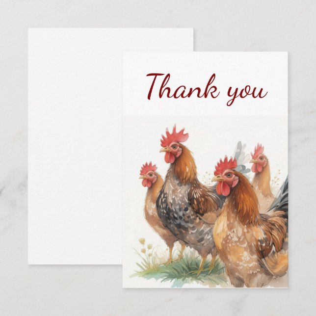 Tarjeta De Agradecimiento Gracias Pollos acuarela (Anverso / Reverso)