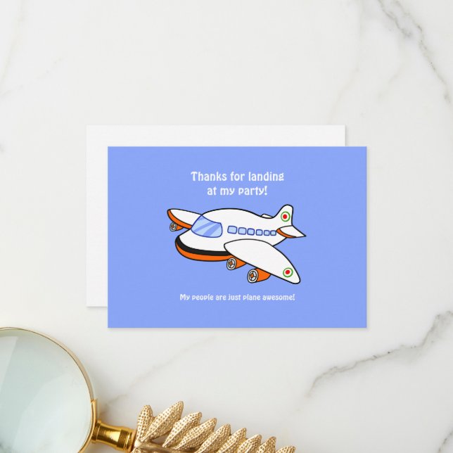 Tarjeta De Agradecimiento Gracias por aterrizar en mi avión Fiesta (Anverso/Reverso In Situ)