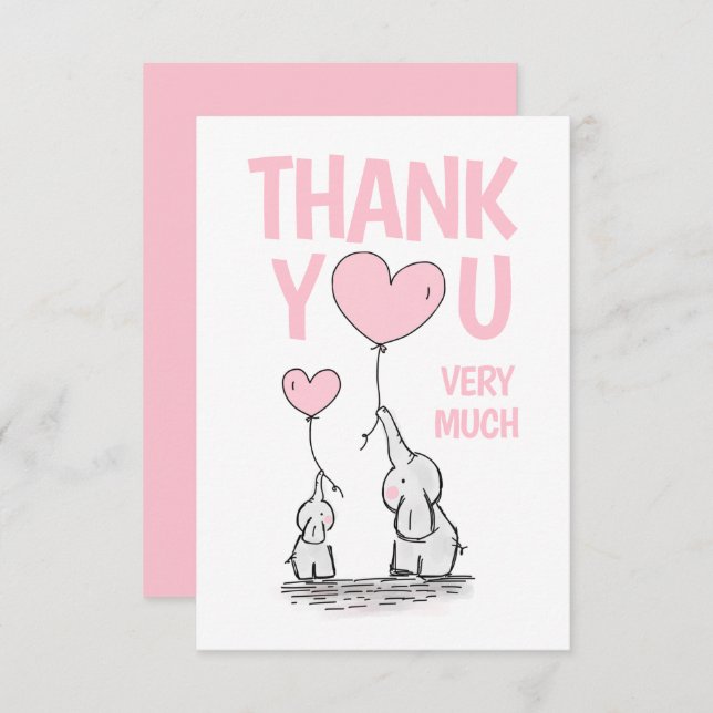 Tarjeta De Agradecimiento Gracias por Baby Shower Elephant Pink BLANK (Anverso / Reverso)