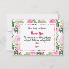 Tarjeta De Agradecimiento Gracias por celebrar las rosas rosadas de cumpleañ