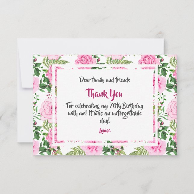 Tarjeta De Agradecimiento Gracias por celebrar las rosas rosadas de cumpleañ (Anverso)