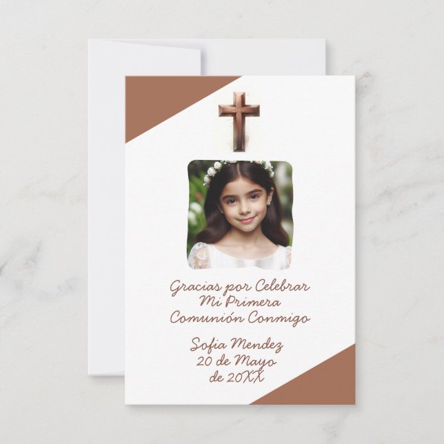 Tarjeta De Agradecimiento Gracias por celebrar mi Primera Comunión con Foto (Anverso)