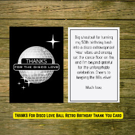 Tarjeta De Agradecimiento GRACIAS Por Disco Love Ball Retro Cumpleaños