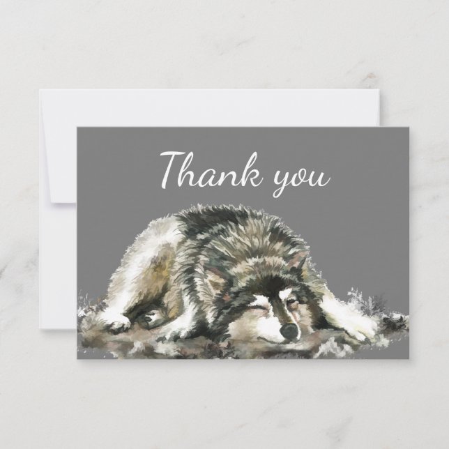 Tarjeta De Agradecimiento Gracias por divertirse acuarela Dormir Wolf Animal (Anverso)