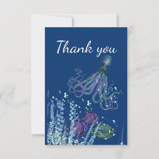 Tarjeta De Agradecimiento Gracias por divertirse con peces submarinos Octopu (Anverso)