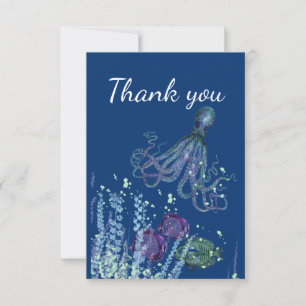 Tarjeta De Agradecimiento Gracias por divertirse con peces submarinos Octopu