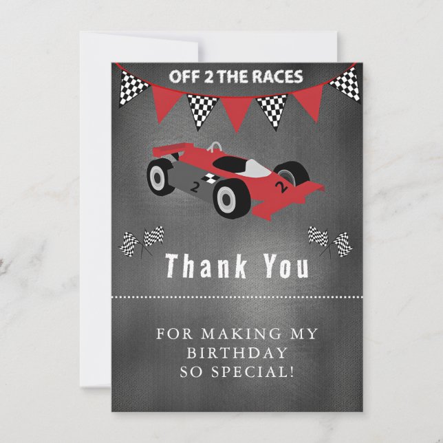 Tarjeta De Agradecimiento Gracias por el cumpleaños del auto de carreras (Anverso)