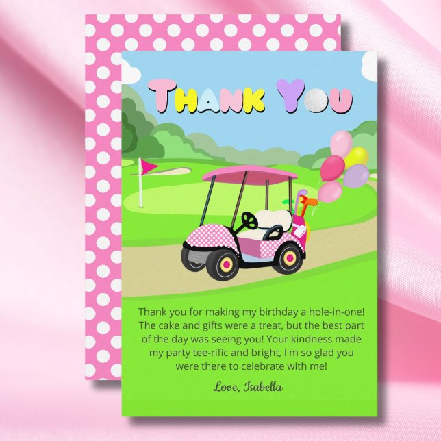 Tarjeta De Agradecimiento Gracias por el cumpleaños Polka Dot Pink Girly Gol (Subido por el creador)