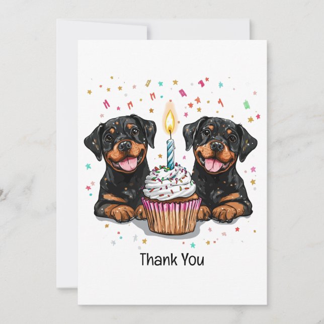 Tarjeta De Agradecimiento Gracias por el cumpleaños Rottweiler Dogs (Anverso)