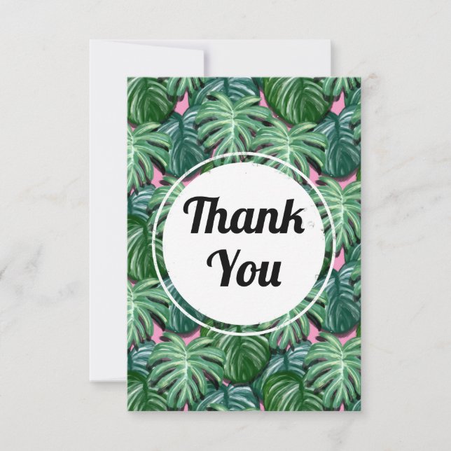 Tarjeta De Agradecimiento Gracias por el patrón de hojas tropicales verdes e (Anverso)