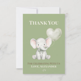 Tarjeta De Agradecimiento Gracias por el primer cumpleaños del elefante verd