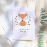 Tarjeta De Agradecimiento Gracias por el Rústico Baby Shower de Fox Cub Rust<br><div class="desc">Cuidadas tarjetas de agradecimiento para una ducha de bebé con temática de zorro. En la parte delantera de este diseño hay un zorro con forma a mano sentado en hojas verdes con "Gracias" en las capitales rústicas y los detalles de la ducha de bebé debajo. Añade un pequeño mensaje escrito...</div>