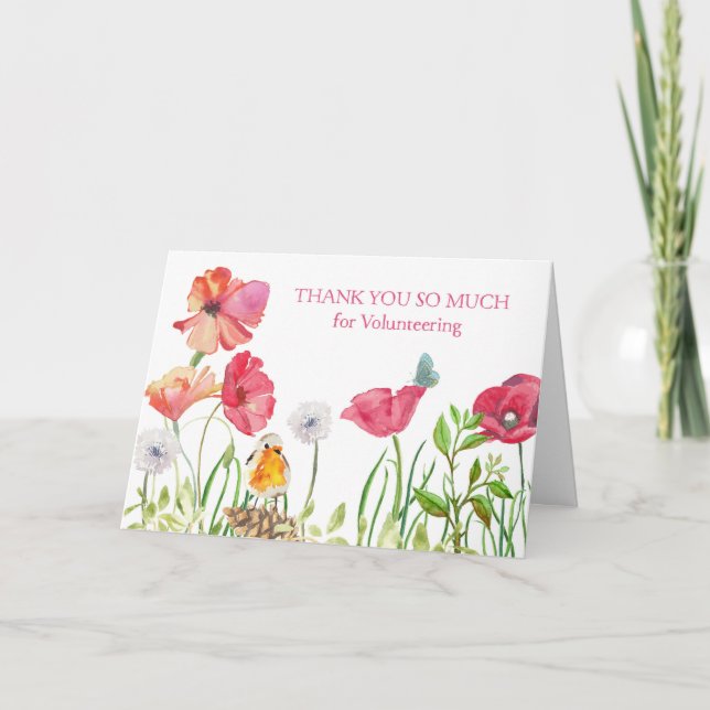 Tarjeta De Agradecimiento Gracias por el voluntariado - Naturaleza acuarela (Anverso)