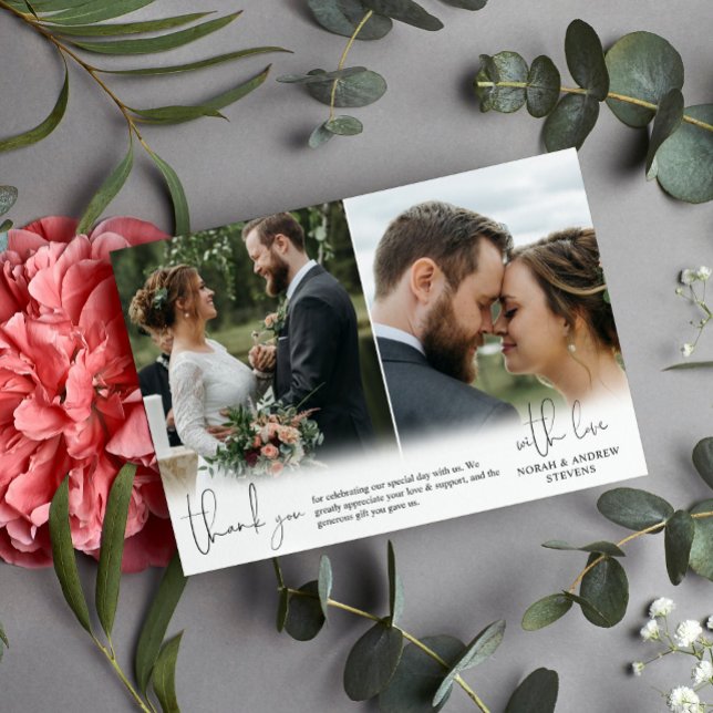 Tarjeta De Agradecimiento Gracias por escribir a mano tres fotos Bodas (Subido por el creador)