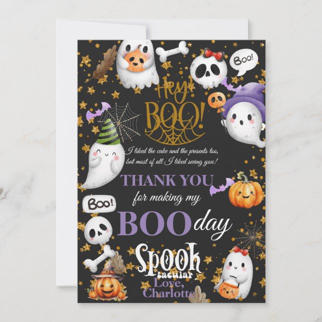 Tarjeta De Agradecimiento Gracias por hacer mi primer boo-día Spooktacular (Anverso)