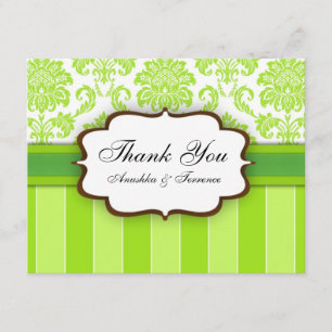 Tarjeta De Agradecimiento Gracias por la boda de raya de damasco verde