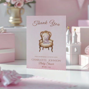 Tarjeta De Agradecimiento Gracias por la clásica ducha de bebé rosa vintage