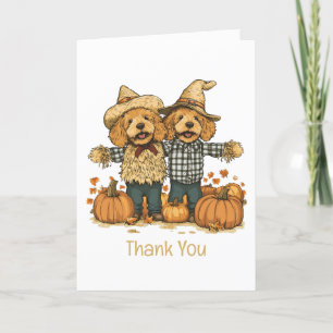 Tarjeta De Agradecimiento Gracias por la cosecha otoñal de perros goldendood