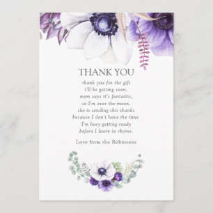 Tarjeta De Agradecimiento Gracias por la ducha de bebé floral con acuarela v
