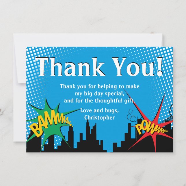 Tarjeta De Agradecimiento Gracias por la fiesta de cumpleaños de Superheroín (Anverso)