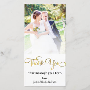 Tarjeta De Agradecimiento Gracias por la foto de boda con lámina de oro fals
