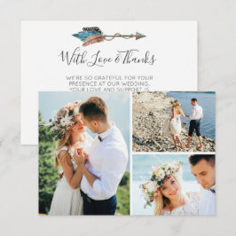 Tarjeta De Agradecimiento Gracias por la foto de flecha de plumas turquesa r