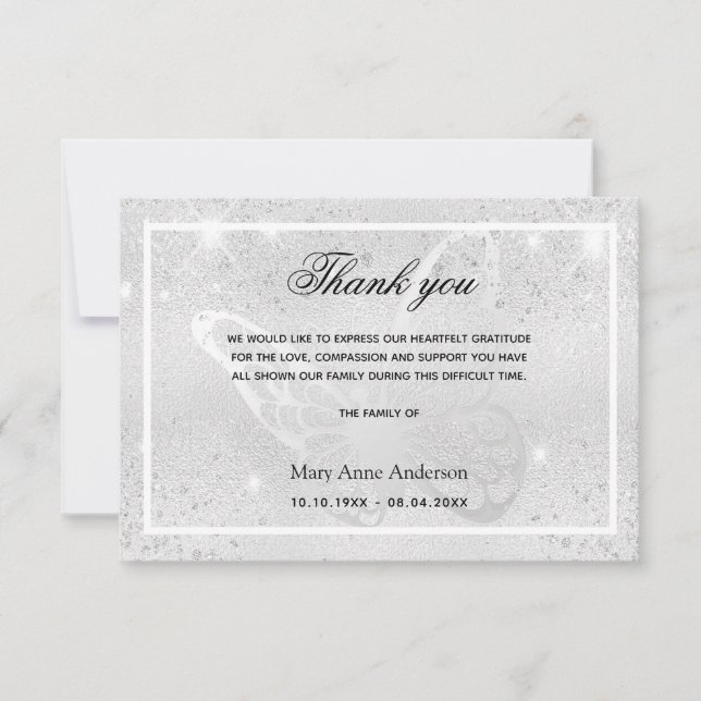 Tarjeta De Agradecimiento Gracias por la mariposa de plata de simpatía (Anverso)