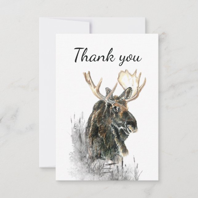 Tarjeta De Agradecimiento Gracias por la naturaleza acuarela de Moose Animal (Anverso)