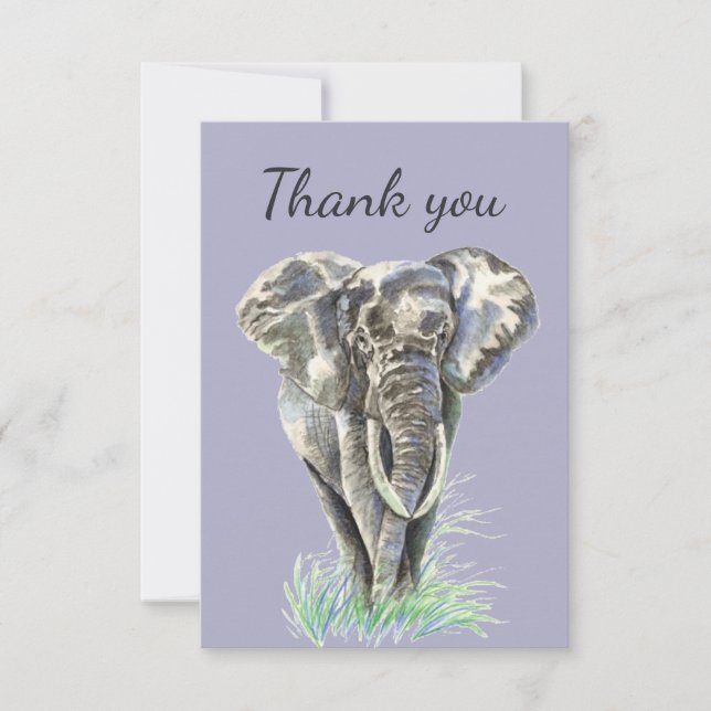Tarjeta De Agradecimiento Gracias por la naturaleza del elefante acuarela (Anverso)