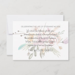 Tarjeta De Agradecimiento Gracias por la pérdida del funeral rosa pálido y g