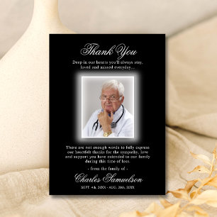Tarjeta De Agradecimiento Gracias por la simpatía del funeral Blanco negro  