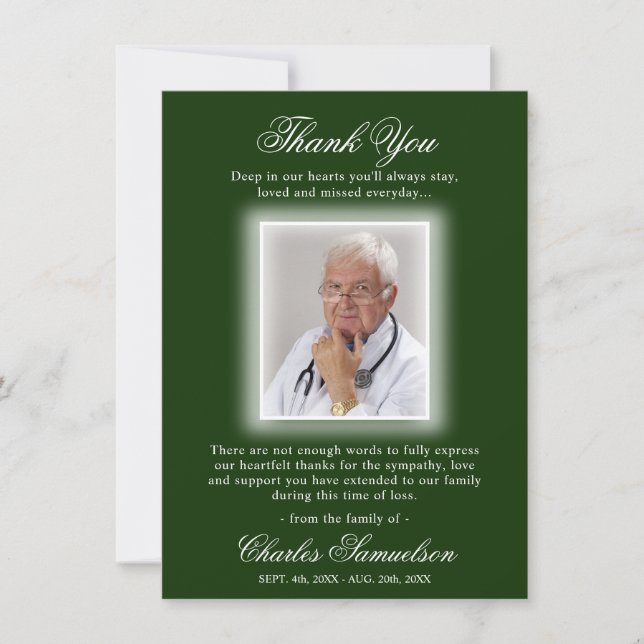 Tarjeta De Agradecimiento Gracias por la simpatía del funeral VERDE | FOTO (Anverso)