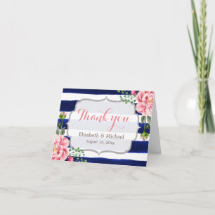Tarjeta De Agradecimiento Gracias por las franjas azules de la Marina Floral