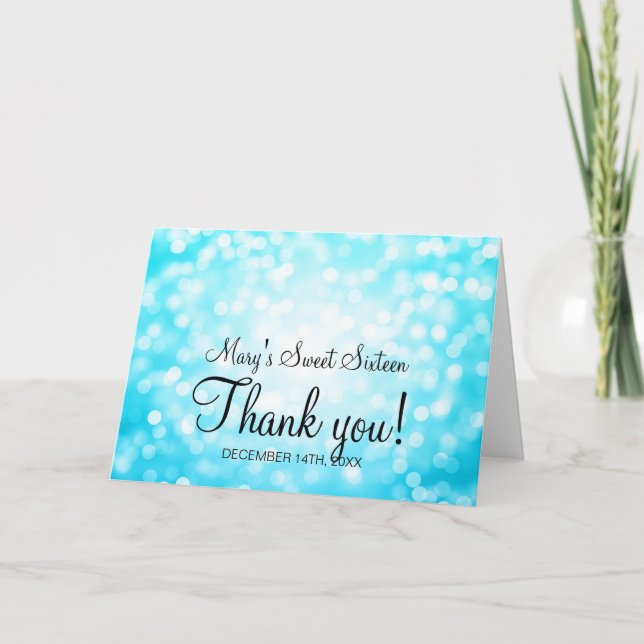 Tarjeta De Agradecimiento Gracias por las luces Purpurinas turquesa dulces 1 (Anverso)