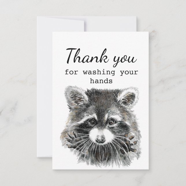 Tarjeta De Agradecimiento Gracias Por Lavarse Las Manos Divertido Raccoon Ar (Anverso)
