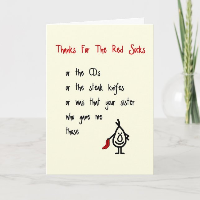 Tarjeta De Agradecimiento Gracias por los calcetines rojos - un poema peculi (Anverso)