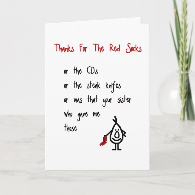 Tarjeta De Agradecimiento Gracias por los calcetines rojos - un poema peculi (Anverso)