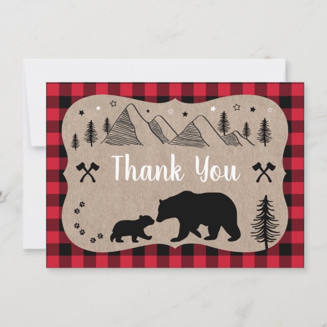 Tarjeta De Agradecimiento Gracias por Lumberjack Baby Shower Wilderness Bear (Anverso)