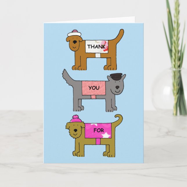 Tarjeta De Agradecimiento Gracias por ocuparse los perros en ropa (Anverso)