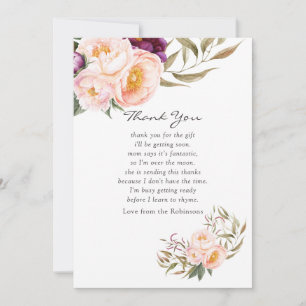 Tarjeta De Agradecimiento Gracias por Peach y Burgundy Floral Baby Shower