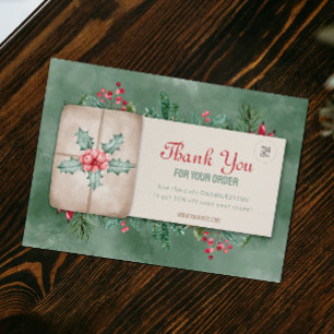 Tarjeta De Agradecimiento Gracias por pedido Vintage Retro Green Navidades C