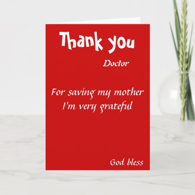 Tarjeta De Agradecimiento Gracias por salvar a mi madre médica (Anverso)
