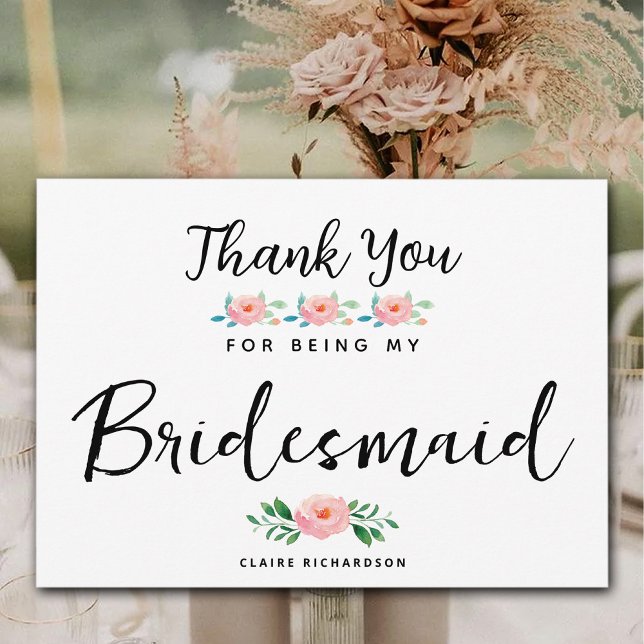 Tarjeta De Agradecimiento Gracias por ser mi dama de honor (Thanks for Being My Bridesmaid | Maid of Honour Thank You Card)