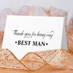 Tarjeta De Agradecimiento Gracias por ser mi mejor fiesta de bodas masculina<br><div class="desc">Elegante carta de agradecimiento, especialmente para tu Mejor Hombre. La carta, escrita con un guión elegante y una tipografía fuerte y audaz, dice "Gracias por ser mi mejor hombre". El interior está en blanco para que añada un mensaje, si lo desea. Si desea que este diseño minimalista tenga diferentes colores,...</div>