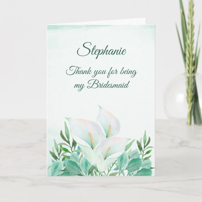Tarjeta De Agradecimiento Gracias Por Ser Mi Novia White Calla Lily (Anverso)
