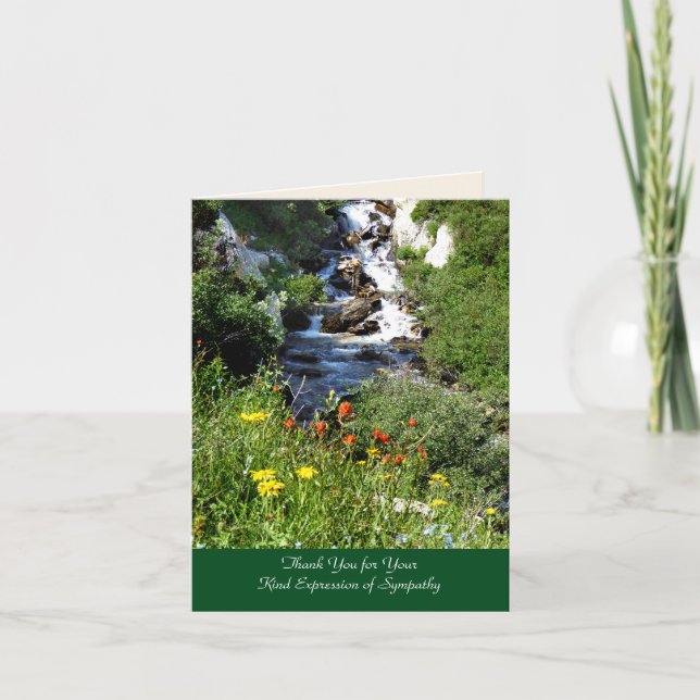 Tarjeta De Agradecimiento Gracias por simpatía, cascada con flores silvestre (Anverso)